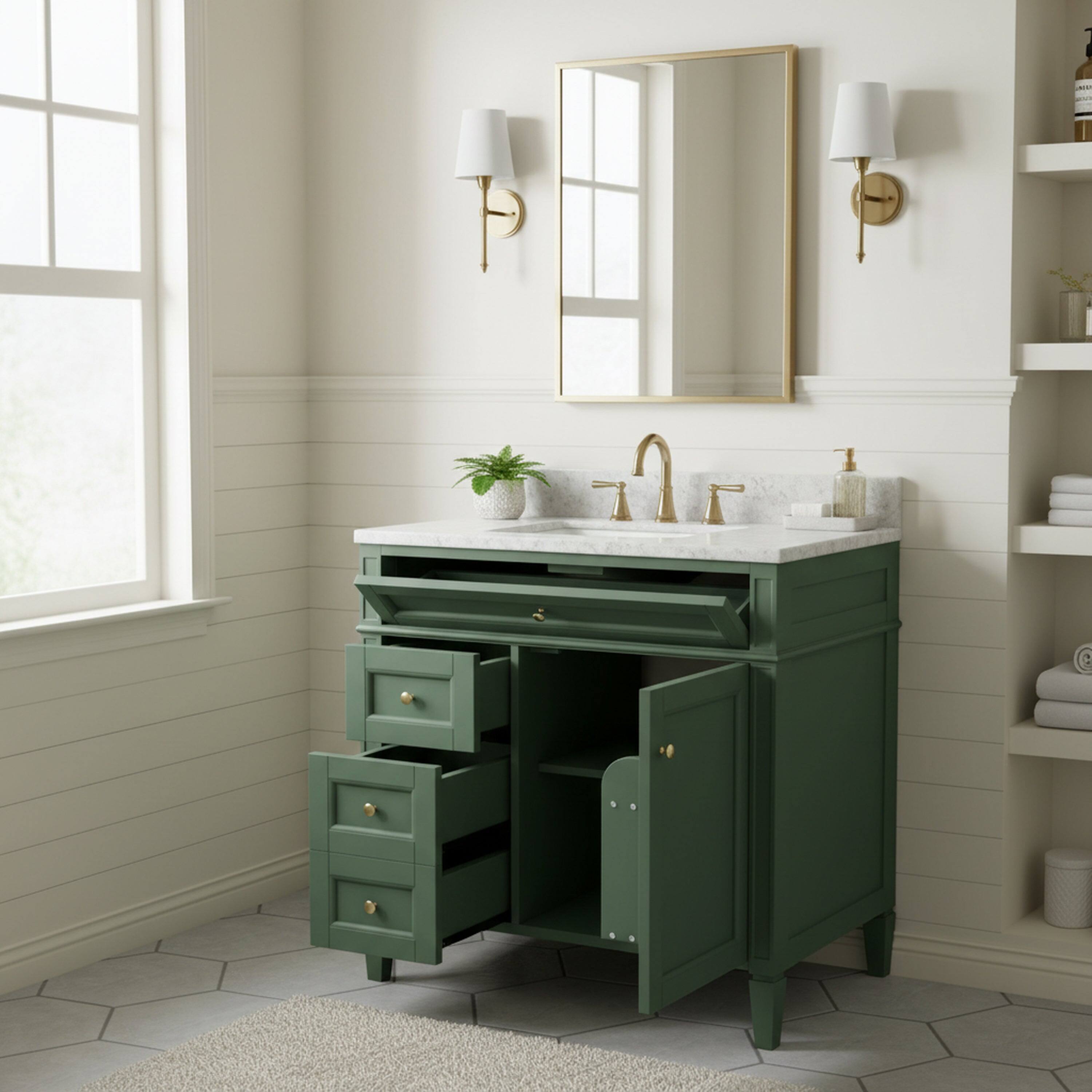 Alt View 1. Boyel Living - 30 Inch Bathroom Vanity Cabinet Only No Sink Green 2 Drawers and Tip Out DrawerGreen - Green.
