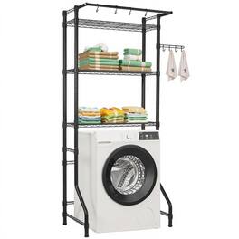 VEVOR - Over Washer and Dryer Storage Shelf,3 Tiers Laundry Room Drying Rack,Hanger Rod and Hooks, Single Row Adjustable Shelves - Black