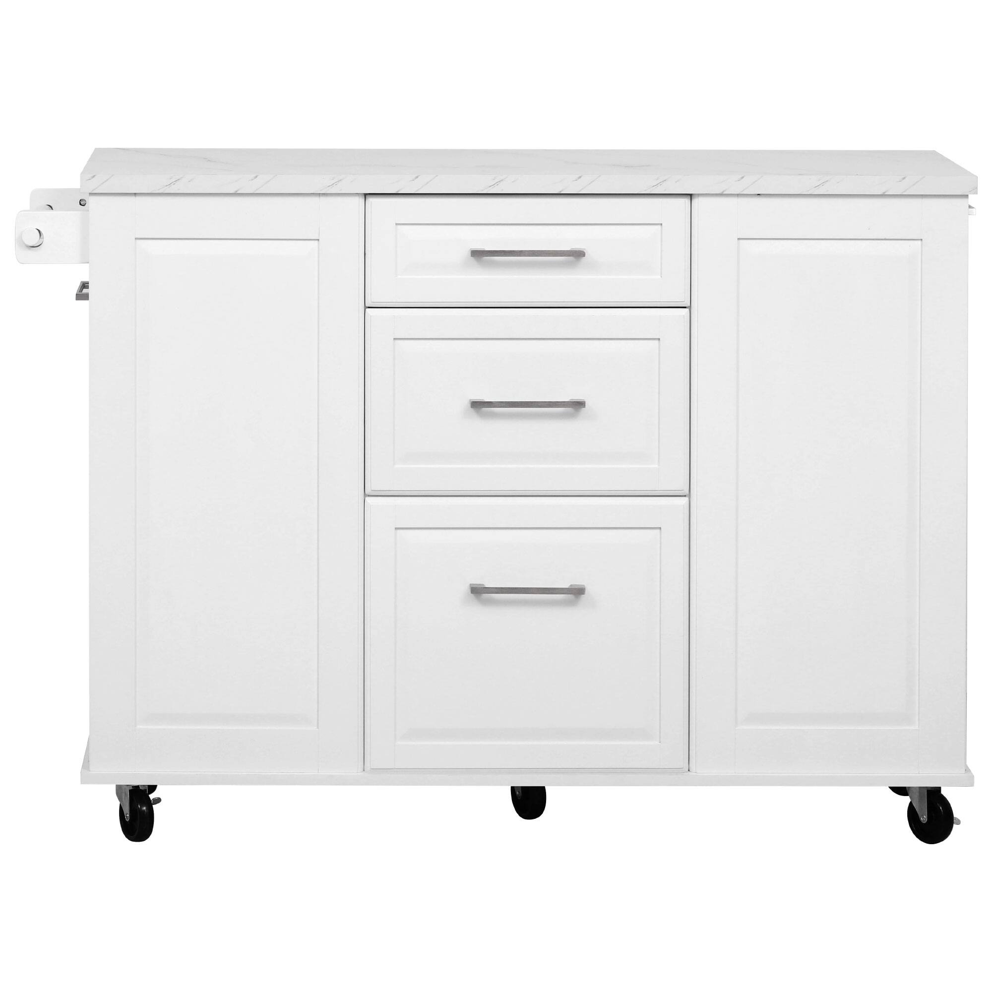 Back. Whisen - 50.7" Rolling Kitchen Island Cart with Tilt Trash Can and Storage for Kitchen & Dining Room - White.
