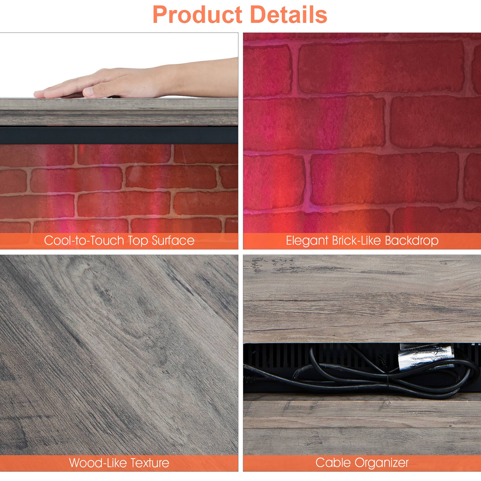 Product Details

- Cool-to-Touch Top Surface
- Elegant Brick-Like Backdrop
- Wood-Like Texture
- Cable Organizer