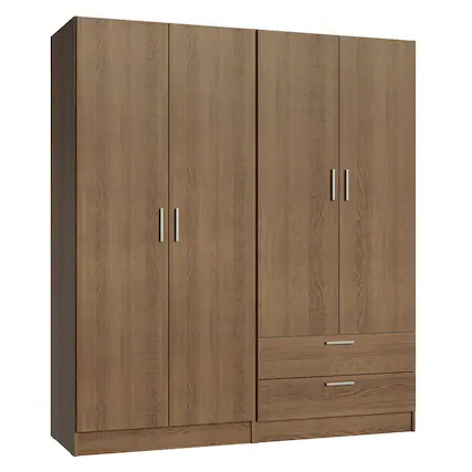 Front. Madesa - MADESA 4 Doors 2 Drawers Wardrobe Set with Shelves and Hanging Space 63"L - Rustic - Brown.