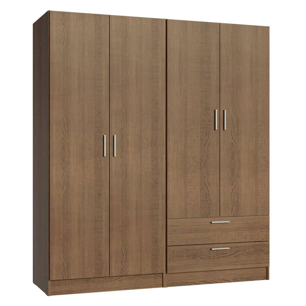 Front. Madesa - MADESA 4 Doors 2 Drawers Wardrobe Set with Shelves and Hanging Space 63"L - Rustic - Brown.