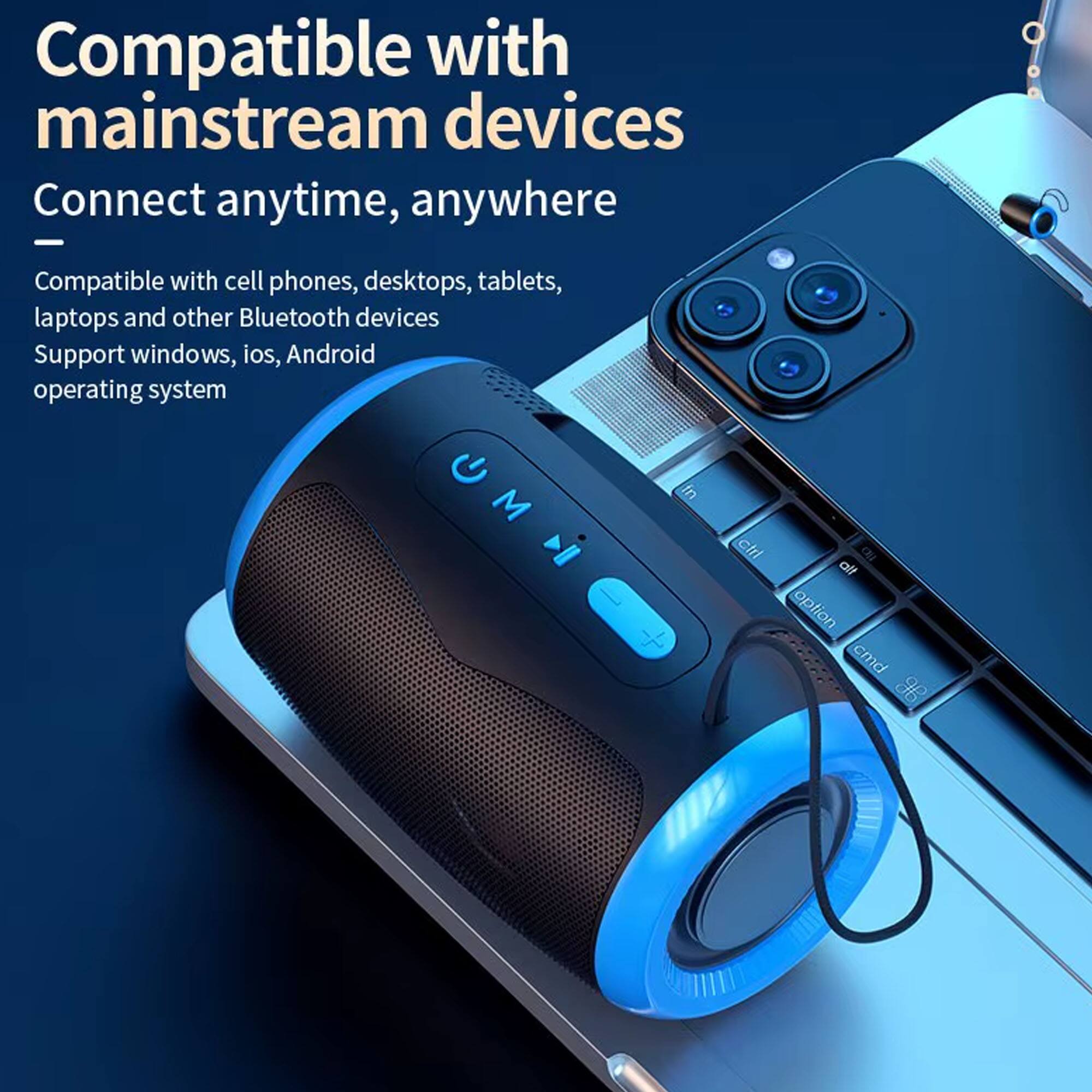 Compatible with mainstream devices  
Connect anytime, anywhere  

Compatible with cell phones, desktops, tablets, laptops and other Bluetooth devices  
Support windows, ios, Android operating system