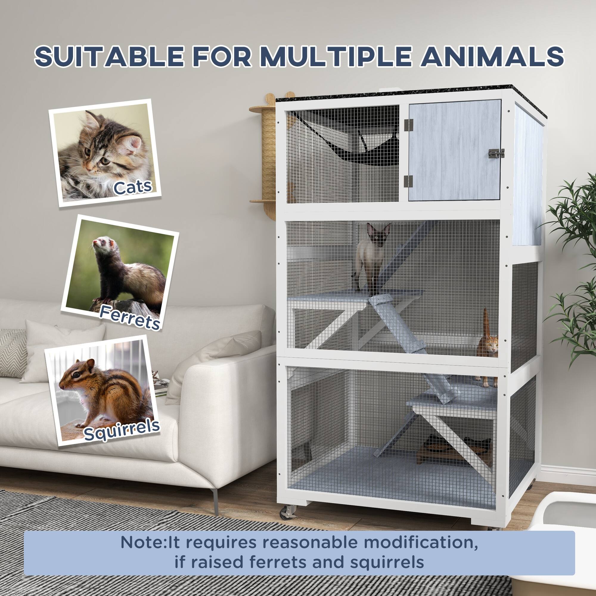SUITABLE FOR MULTIPLE ANIMALS

Cats  
Ferrets  
Squirrels  

Note: It requires reasonable modification, if raised ferrets and squirrels