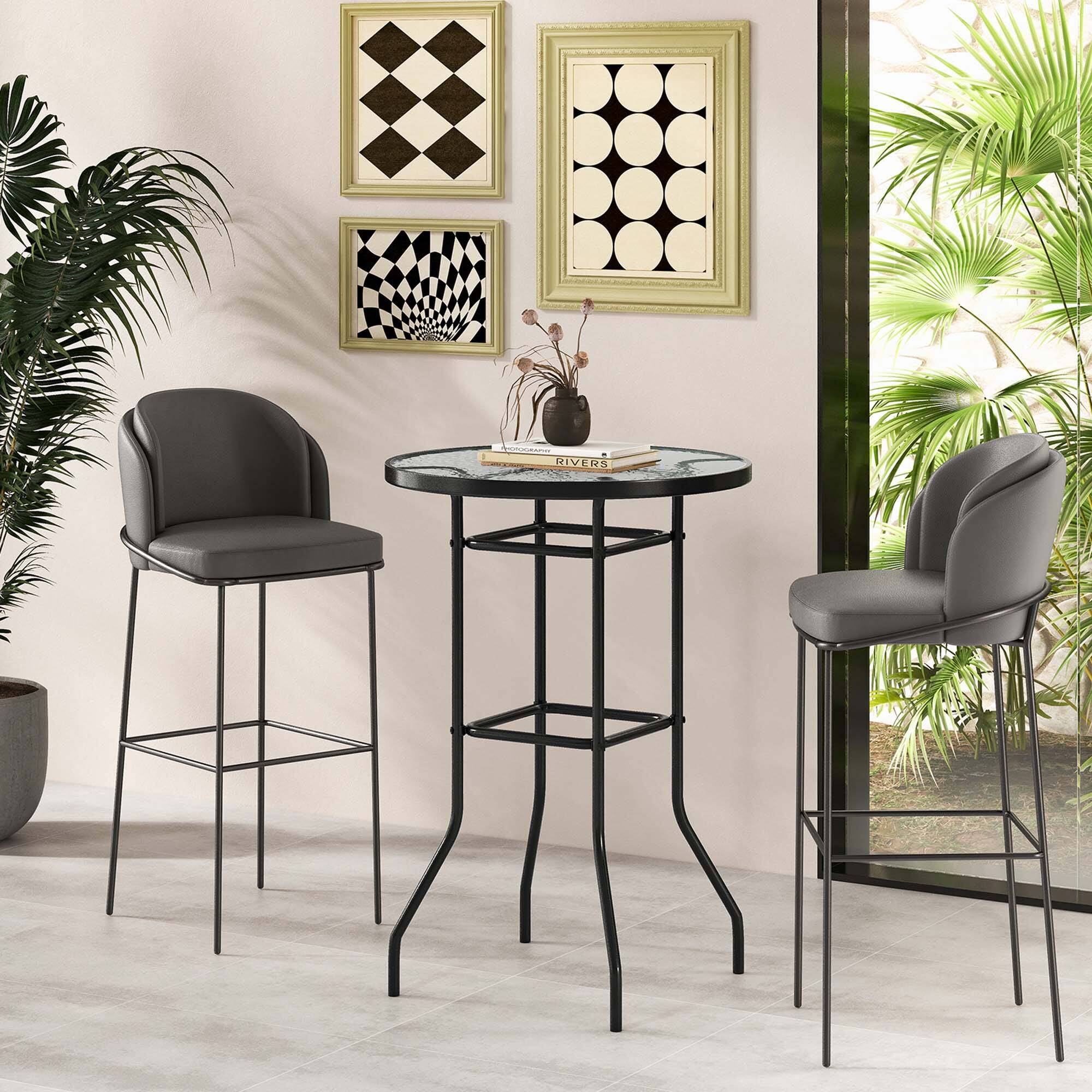 Alt View 4. Costway - Costway 38" Patio Round Counter Height Bar Table withTempered Glass Tabletop Poolside - Black.