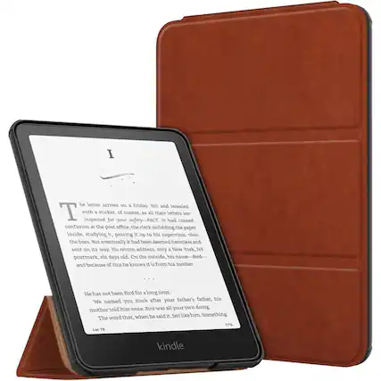 Front. Kitcheniva - Slim Trifold Case For 7 Inch Kindle Paperwhite 12th 2024 Protective Cover Brown - Brown.