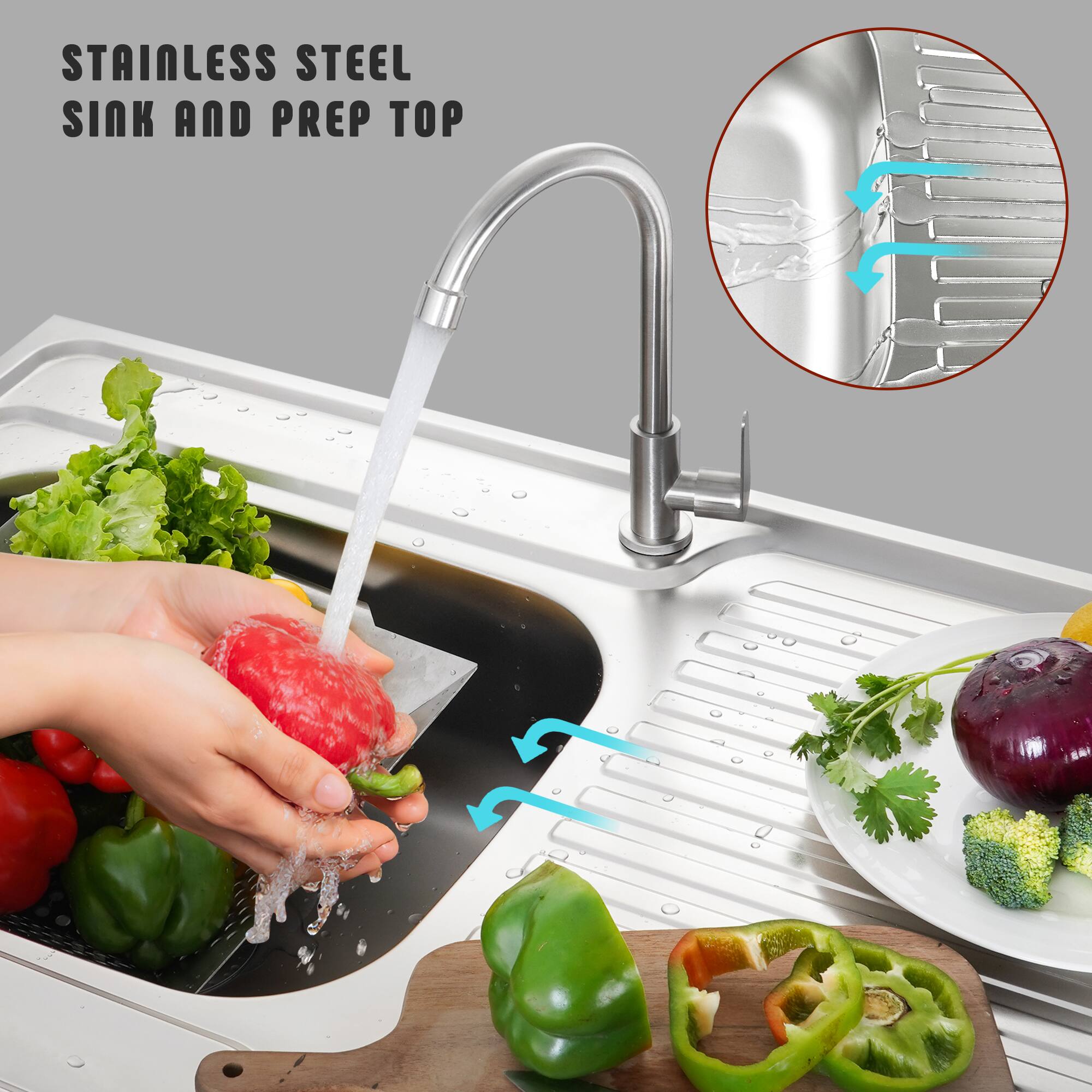 STAINLESS STEEL SINK AND PREP TOP