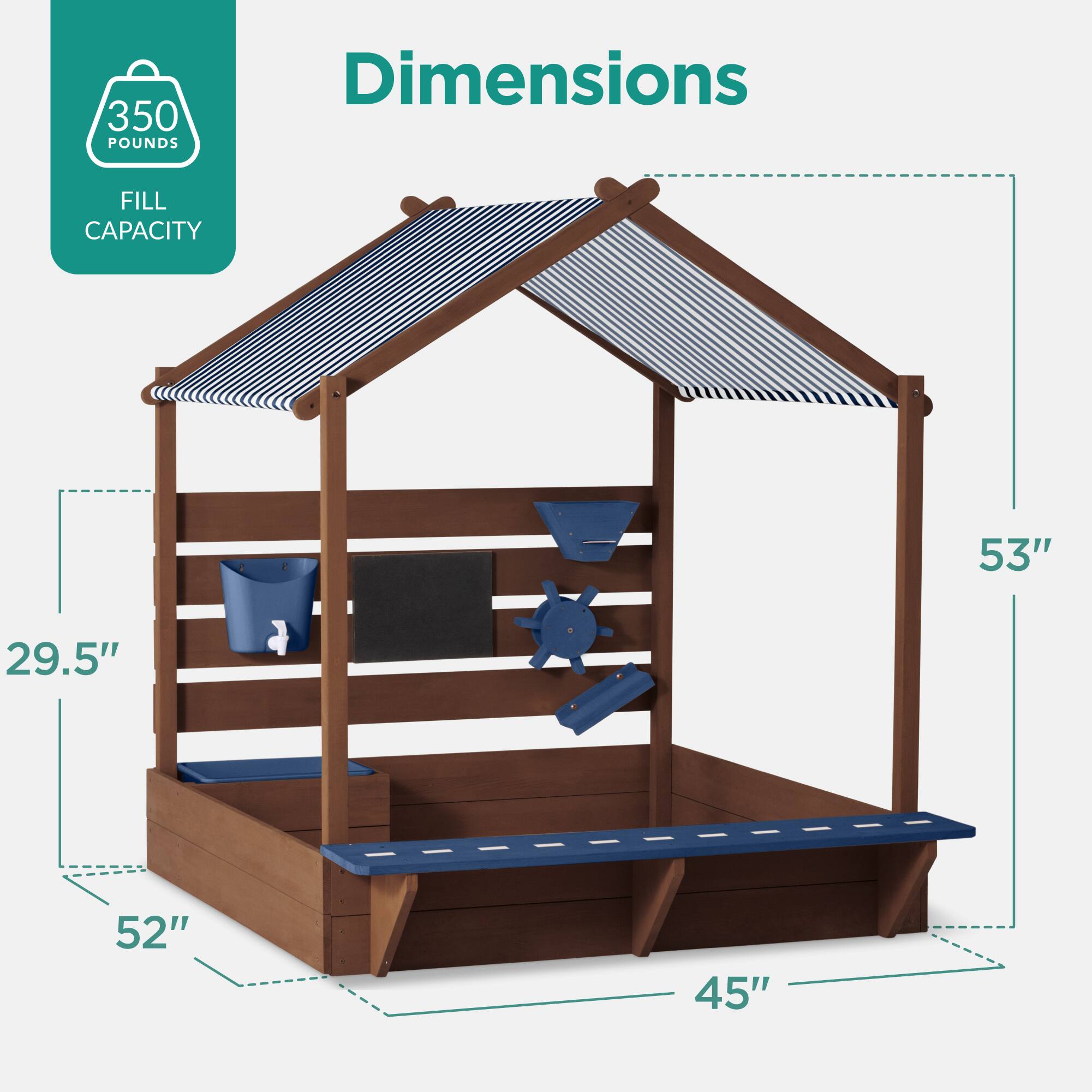 350 POUNDS  
FILL CAPACITY  
Dimensions  
53" x 29.5" x 52" x 45"