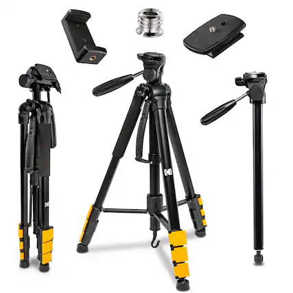 Front. Kodak - PhotoGear 2-in-1 70” Tripod & 64.5” Monopod, Lightweight Travel Camera Tripod Stand - Black.