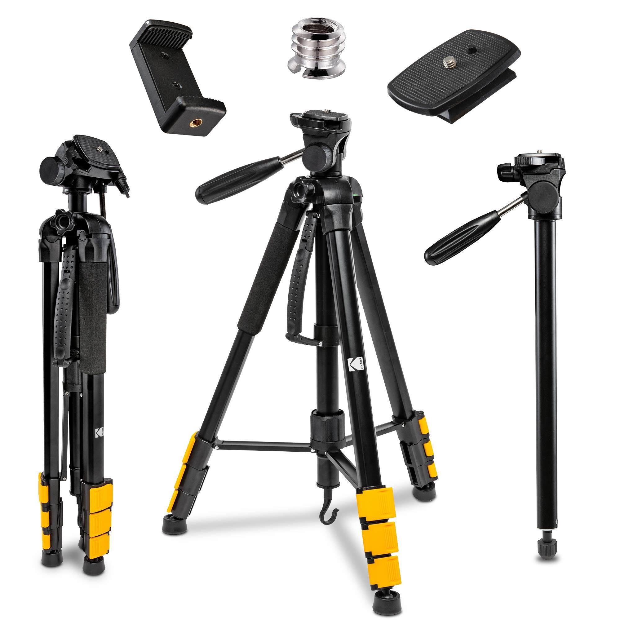 Front. Kodak - PhotoGear 2-in-1 70” Tripod & 64.5” Monopod, Lightweight Travel Camera Tripod Stand - Black.