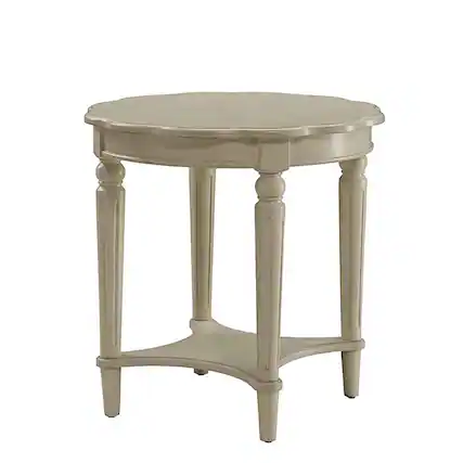 Front. Manhattan Lane - Fordon Round End Table, Scalloped Top - Antique White.