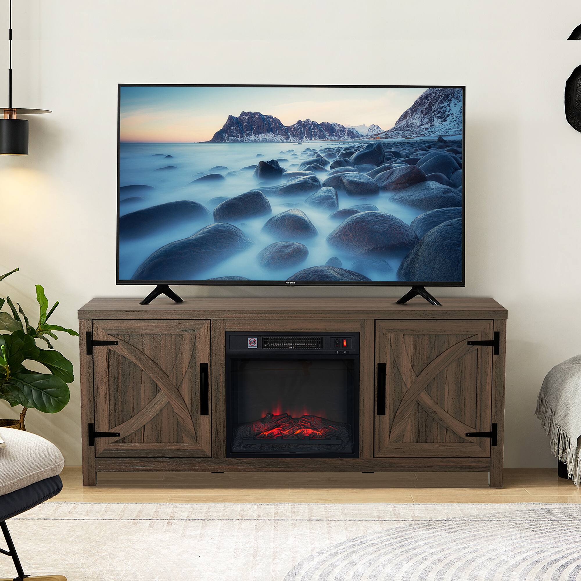 Ihomeadore - 58" Farmhouse Electric Fireplace TV Stand for TV up to 65" - Brown