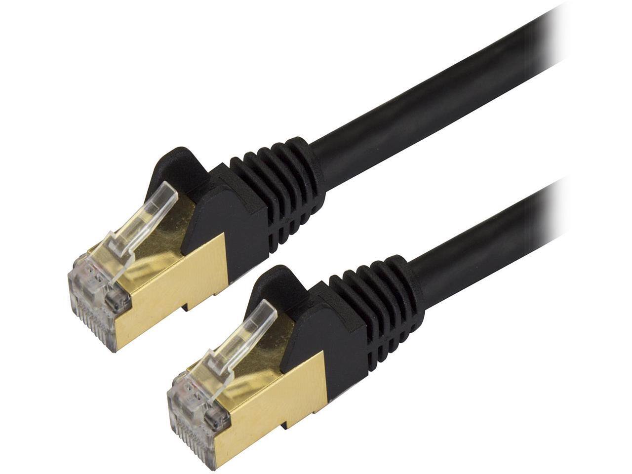 Front. StarTech.com - StarTech C6ASPAT6INBK Cat6a Shielded Patch Cable, 6 in, Black, Snagless RJ45.