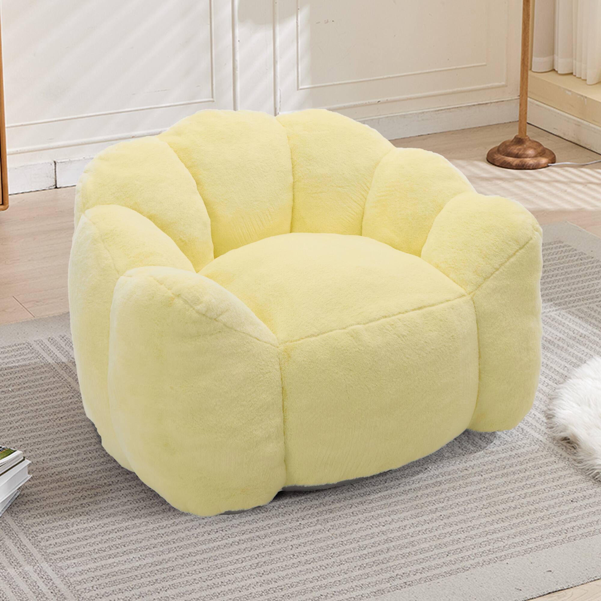 Angle. GOODSILO - Lotus Style Compression Sofa Bean Bag Chair with Pull Ring for Easy Mobility and No Assembly Required - Yellow.