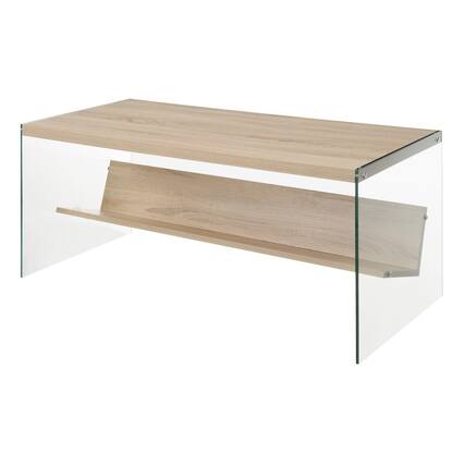 Front. Convenience Concepts - SoHo Glass Coffee Table with Shelf - Weathered White/Glass.