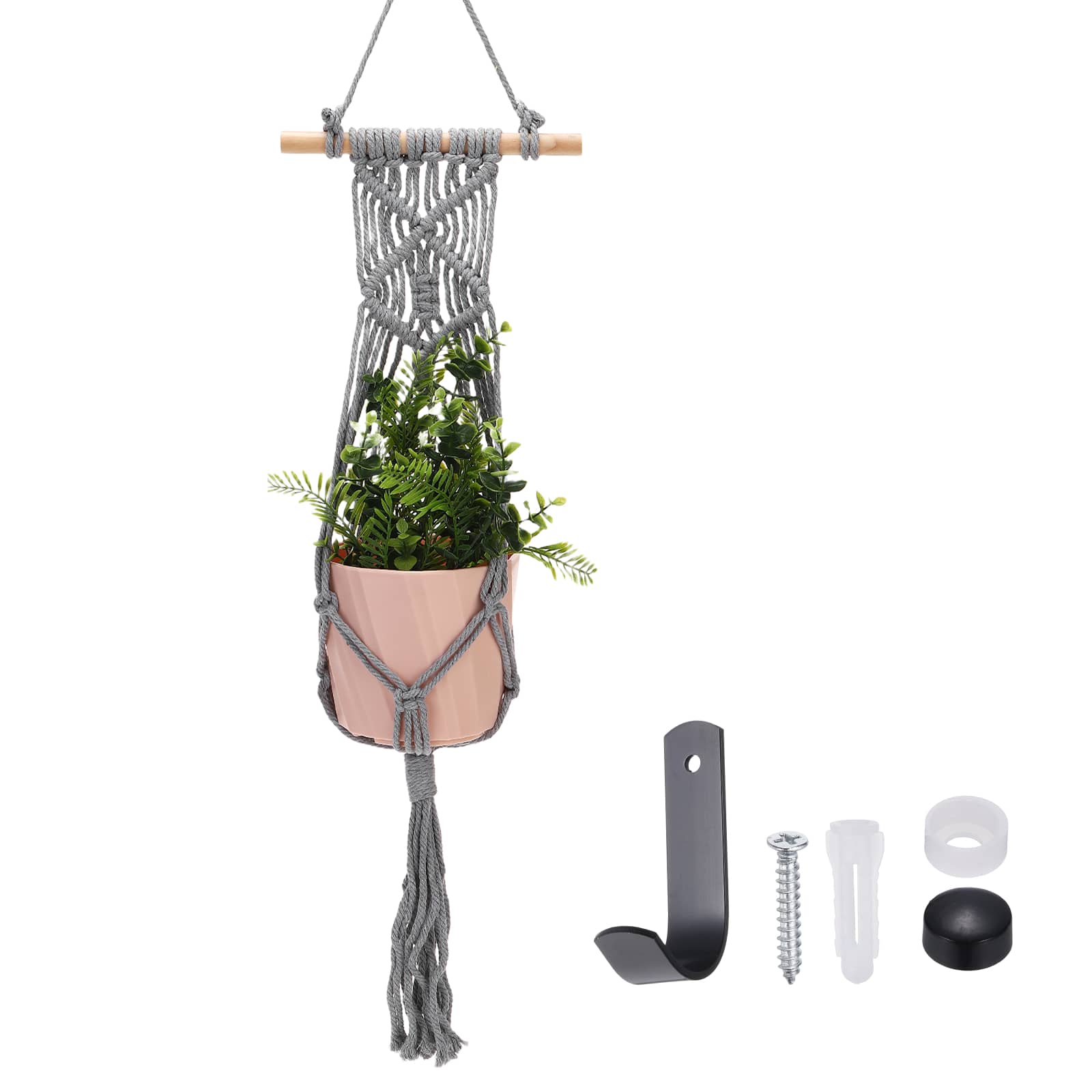 Unique Bargains - Macrame Plant Hanger, 34 Inch Hanging Planter w/ Hook Tassels Decorative Crochet Cotton Rope for Home Decor, Rope Style - Gray price history on PriceWatchPro