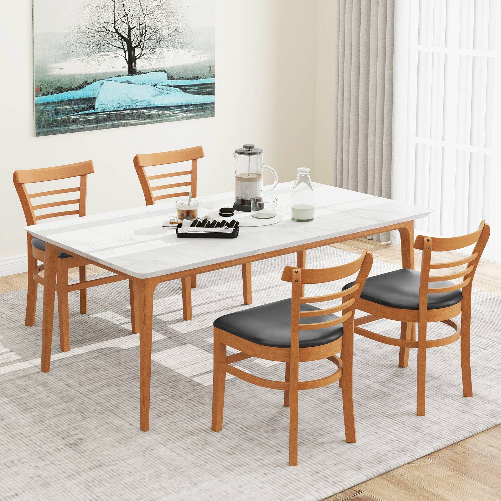 Alt View 1. Gymax - Gymax Modern Dining Chair Set of 4 Upholstered Kitchen Chair w/Rubber Wood Legs Brown - Brown.