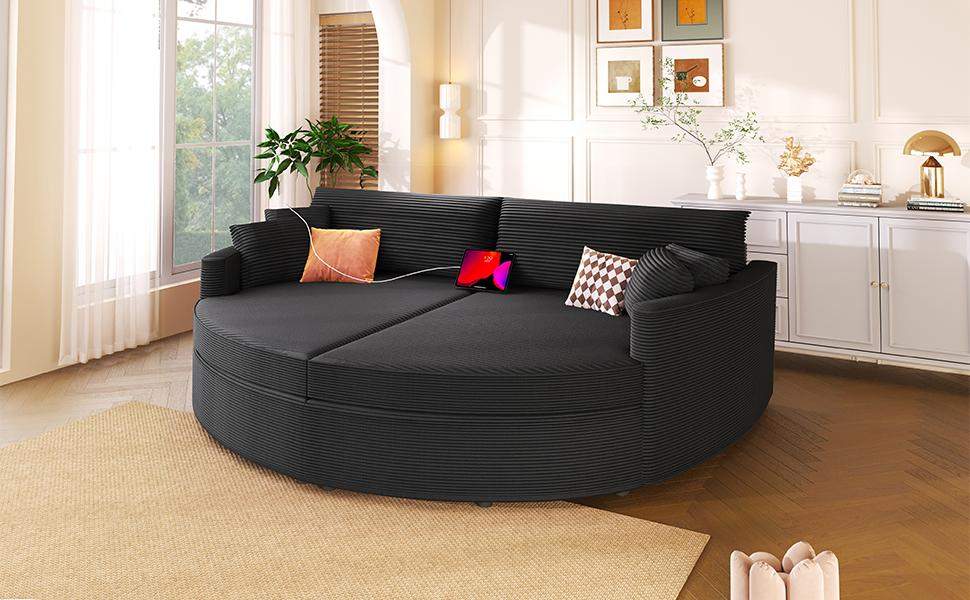 Left. Roomtec - Oversized Double Chaise Lounge Sofa 102.3 inch Sofa Bed Upholstered Loveseat Sofa Couch with Deep Seat and USB Ports - Black.