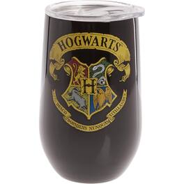 Spoontiques - Harry Potter Hogwards Logo Stainless Steel Double Wall Insulated Wine Tumbler Mug 16 ounce - Black