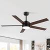 Front. Breezary - 56-in Indoor Ceiling Fan with 6-Speed Reversible DC Motor, 3-Color Light, 6''/12'' Downrods, Remote Control - Matte Black and Dark Wood Grain.