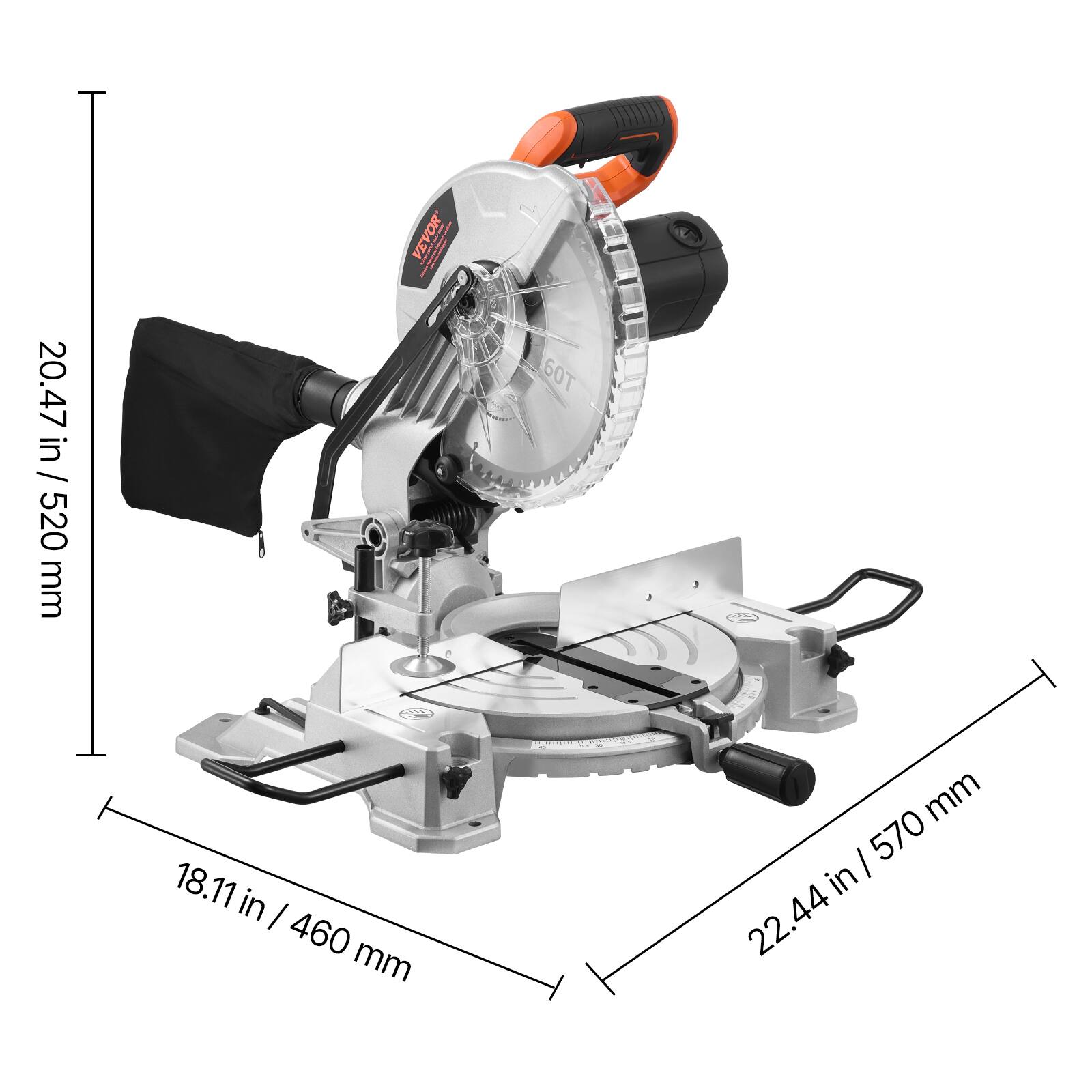 20.47 in / 520 mm

VEVOR

60T

18.11 in / 460 mm

22.44 in / 570 mm