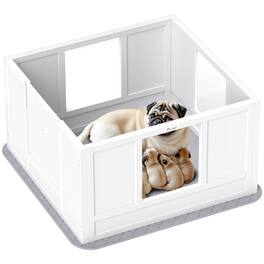 Pawhut - Whelping Box for Dogs, Waterproof Pad, Pen with Clear Panels, Adjustable Entrance, Non-slip Pads, Small Dogs