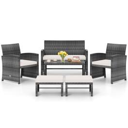 Costway - 6PCS Patio Furniture Set Outdoor Sectional Conversation PE Rattan Sofa Set - Mix Brown,White