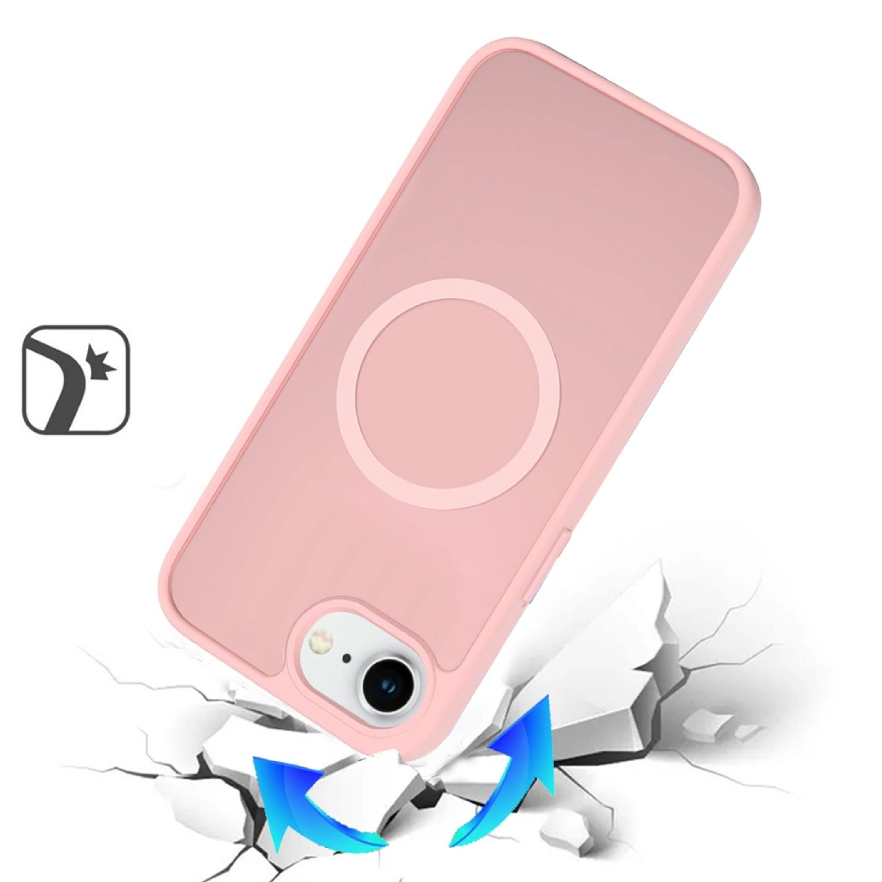 Left. Kitcheniva - Translucent Soft Touch Magnetic Circle Phone Case With Tempered Glass For iPhone 16e/17e Light Pink - Light Pink.