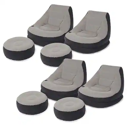 Front. Intex - Intex Inflatable Ultra Lounge Chair With Cup Holder And Ottoman Set (4 Pack) - Gray.