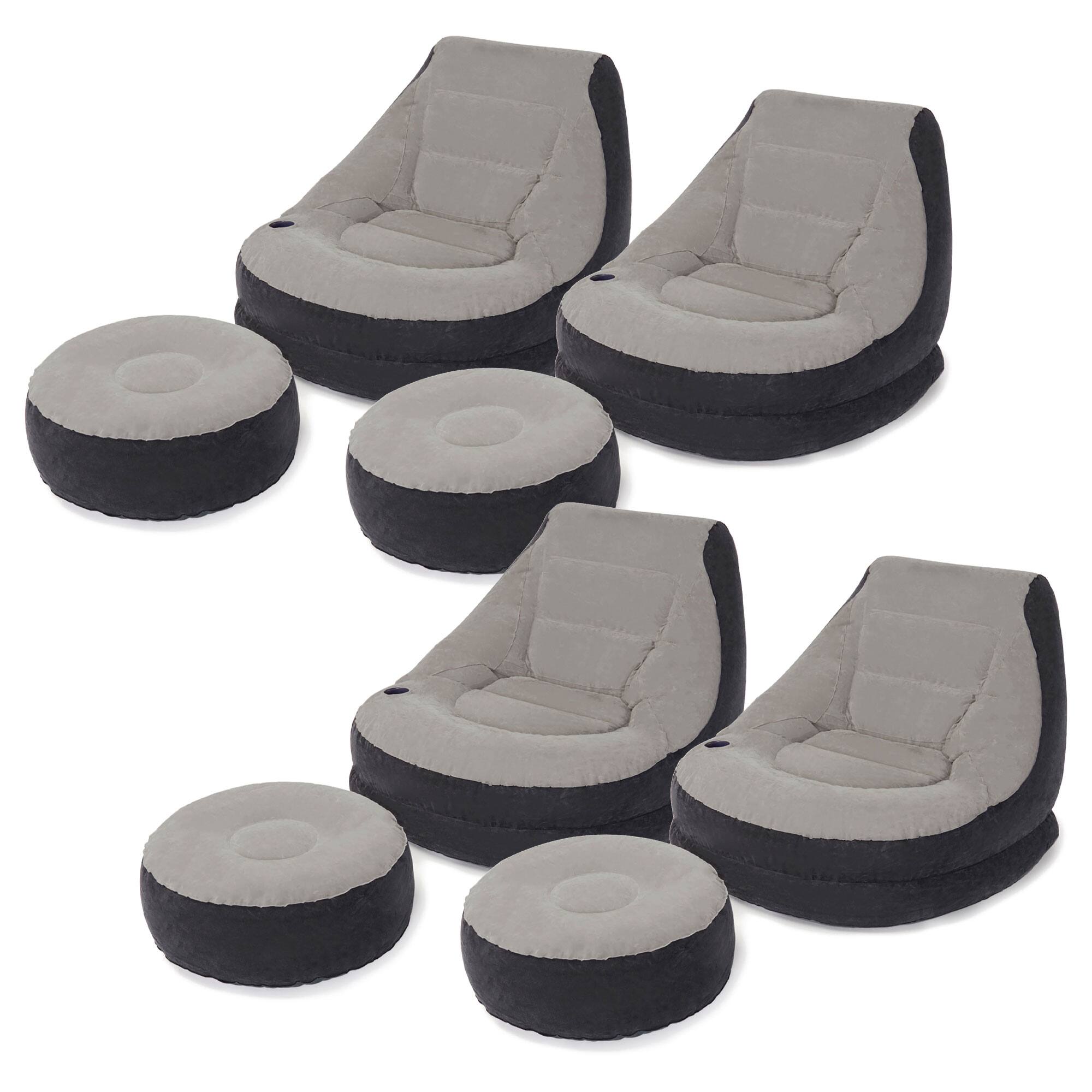 Front. Intex - Intex Inflatable Ultra Lounge Chair With Cup Holder And Ottoman Set (4 Pack) - Gray.
