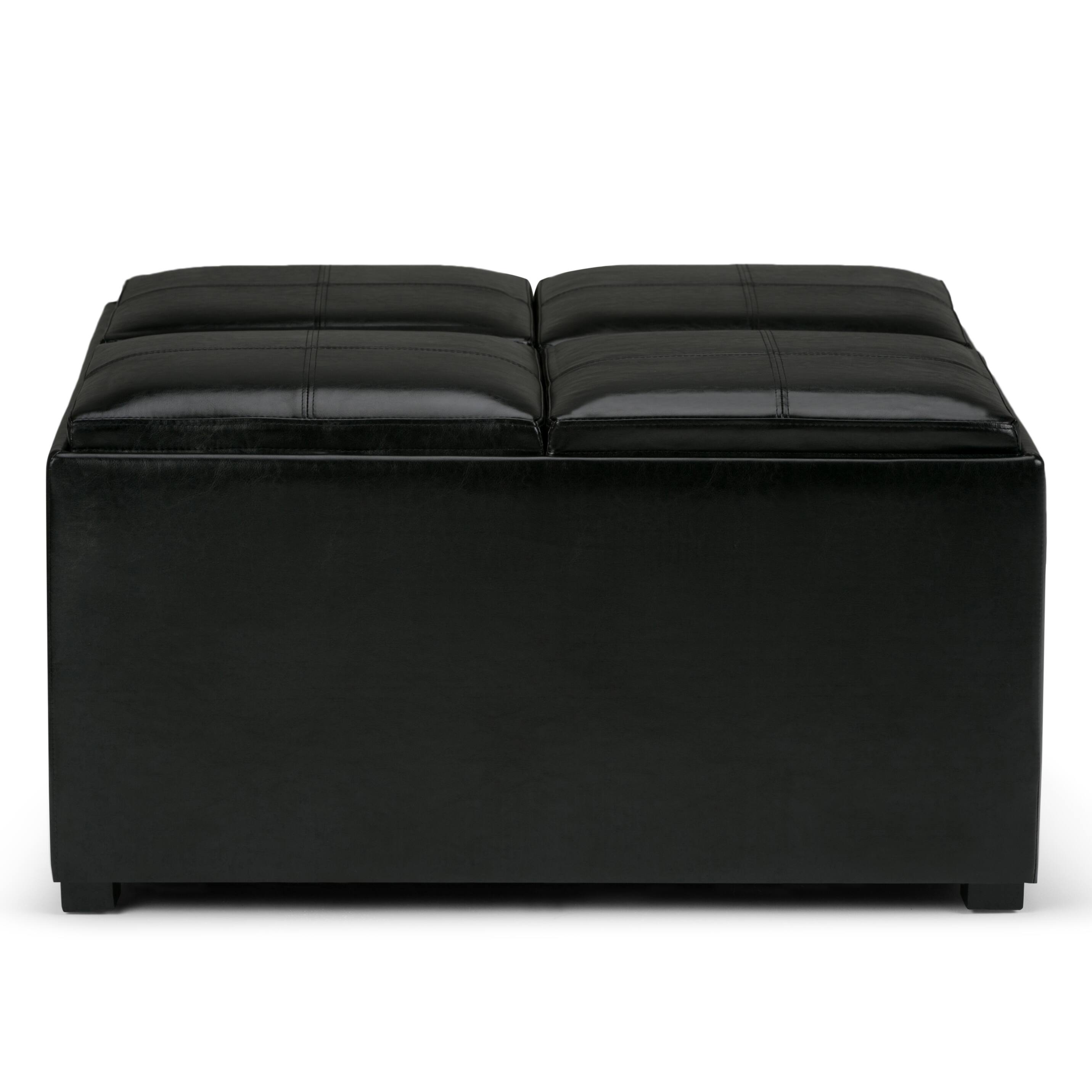 Left. Simpli Home - Avalon 35 inch Wide Square Coffee Table Storage Ottoman in Midnight Black Vegan Leather - Midnight Black.