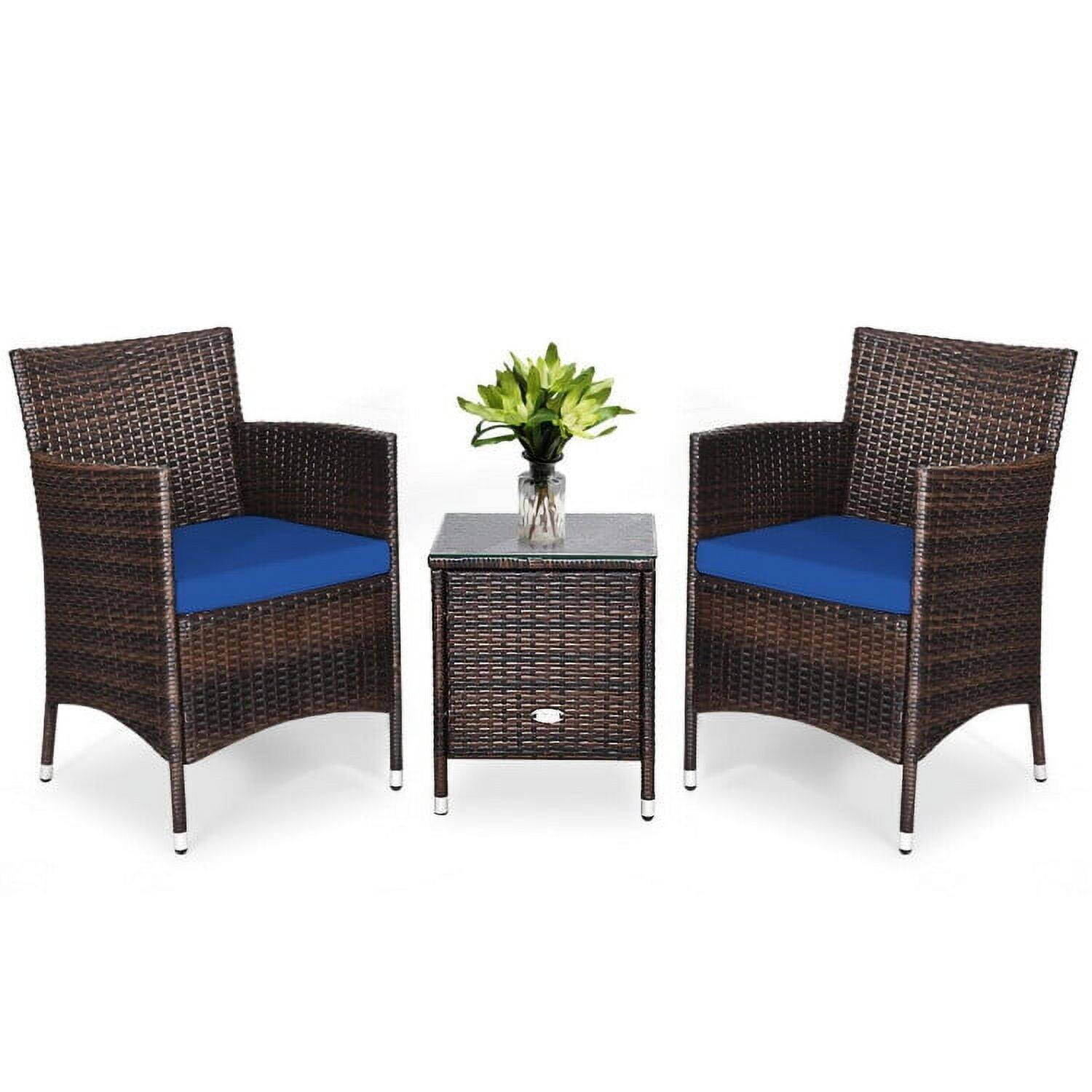Alt View 2. Kadyn - 3 Pc Rattan Wicker Sofa Set, Outdoor Rattan Chairs Wicker Conversation Set - Blue.