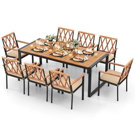 Gymax - 9 Pieces Patio Dining Set w/ Soft Cushions and 1.9'' Umbrella Hole for Garden - Natural, Black