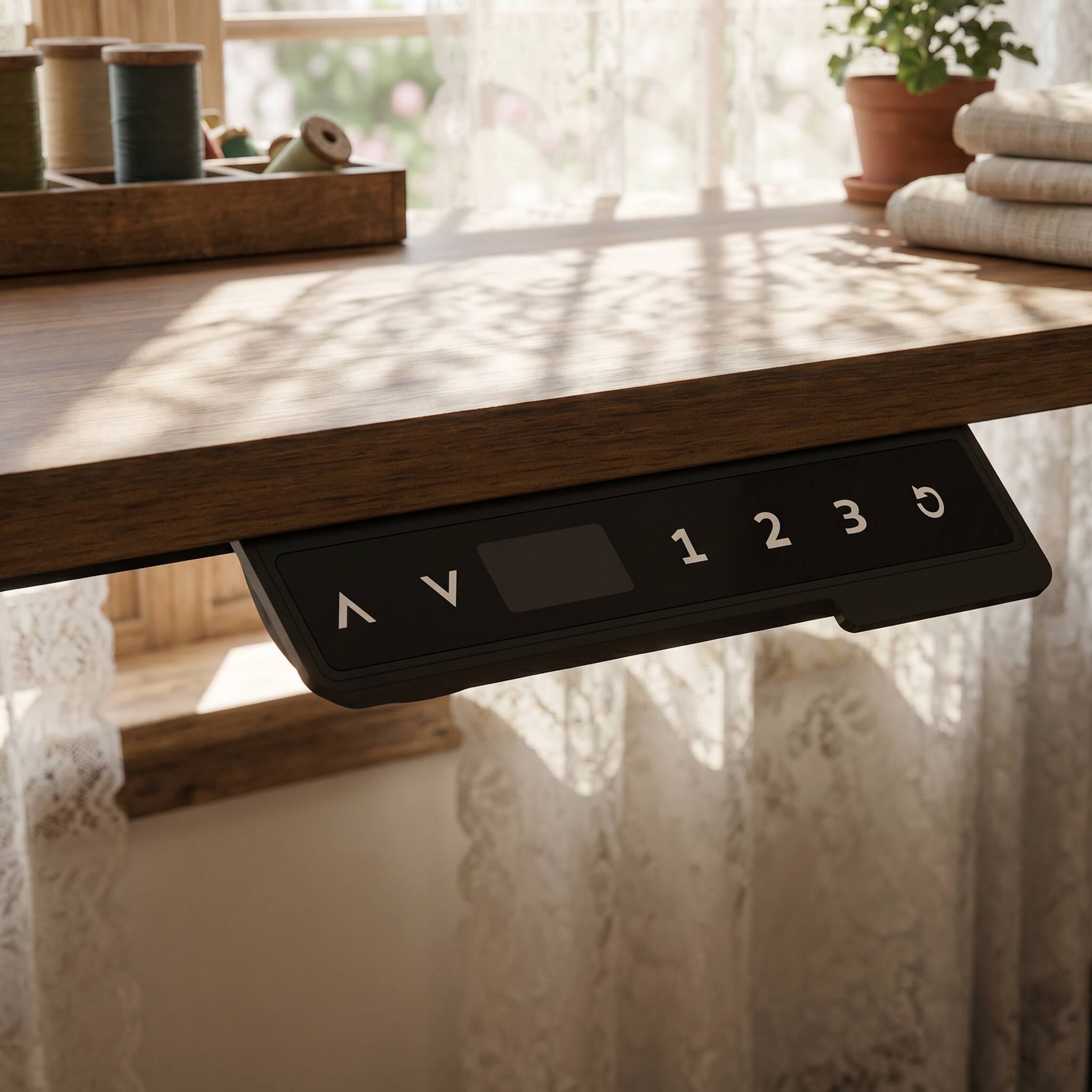 Alt View 6. Famapy - Electric Standing Desk with Storage Cabinet, 55.1" Adjustable Height Workstation, 150 LBS Capacity, Rustic Industrial - Walnut & Black.