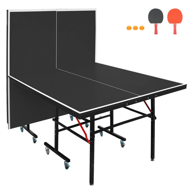 Alt View 5. HTUTWOO - Table Tennis Table 8ft - Foldable & Portable Mid-Size Ping Pong Table Set, Indoor Games with Net, 2 Paddles and 3 Balls - Black.