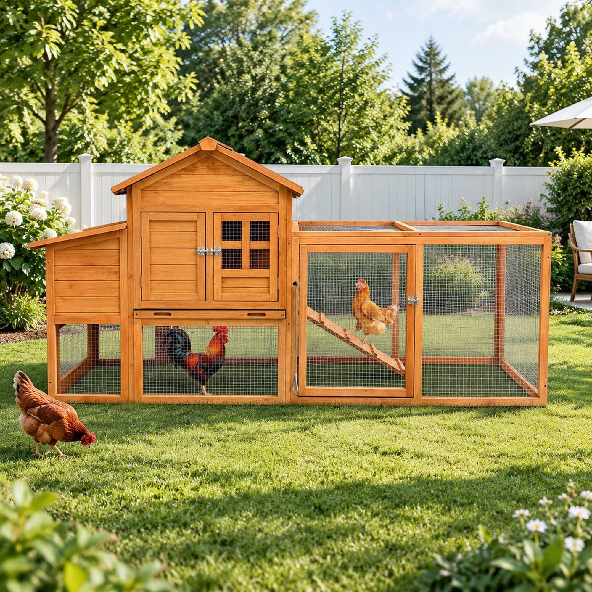 RYHNUYNE 80 in Wooden Chicken Coop, Fir Wood Hen House, Nesting Box ...
