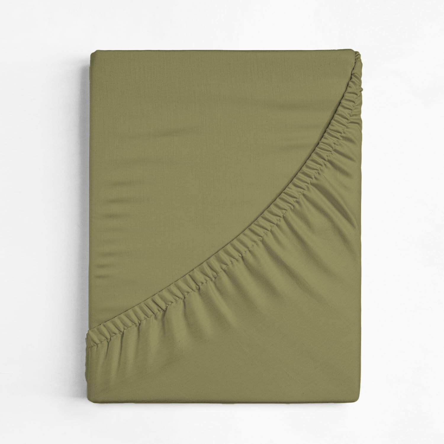 Left. CGK Linens - 100% Cotton 400 TC Fitted Sheet Only - Extra Deep Pocket for 18"-24" Mattresses - Queen - Sage Green.