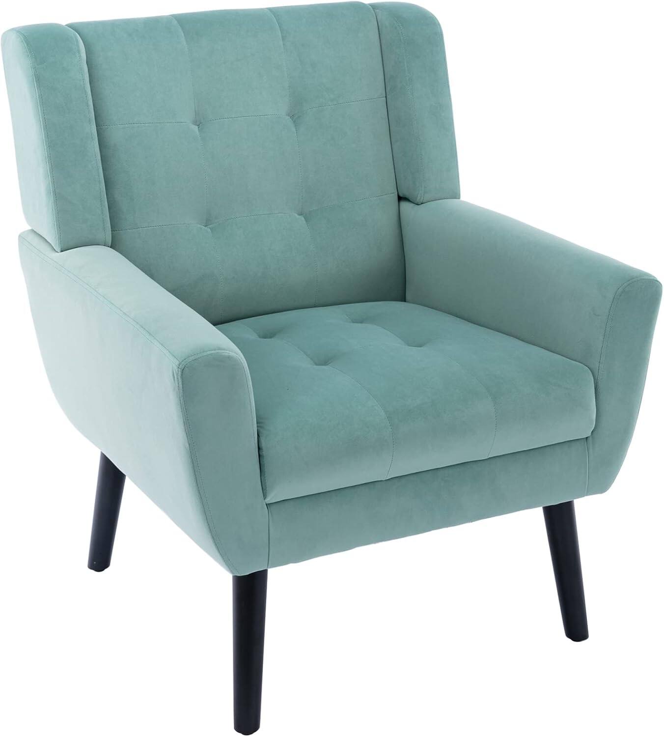 Alt View 1. Trinkets Crazed - Modern Soft Velvet Material Ergonomics Accent Chair With Black Legs - mint green.