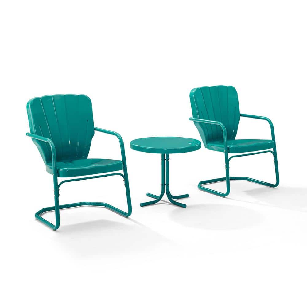 Crosley Furniture - Ridgeland 3Pc Retro Outdoor Chair Set - Side Table & 2 Chairs - Turquoise Gloss price history on PriceWatchPro