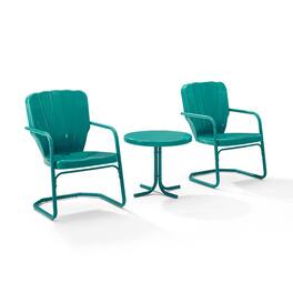 Crosley Furniture - Ridgeland 3Pc Retro Outdoor Chair Set - Side Table & 2 Chairs - Turquoise Gloss