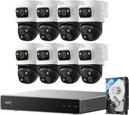 eufy - 4K NVR S4 Max & 4 PoE Cam S4, PoE Wired, 24/7 Recording, Triple‑Lens Bullet‑PTZ, 360° PTZ, 16CH, Cross‑Cam, 8× Zoom, 2TB