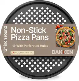 Bakken- Swiss - BAKKENMASTER 13-Inch Non-Stick Perforated Pizza Pan – Carbon Steel, 1 Tray, PTFE, PFOA & PFOS Free - Black