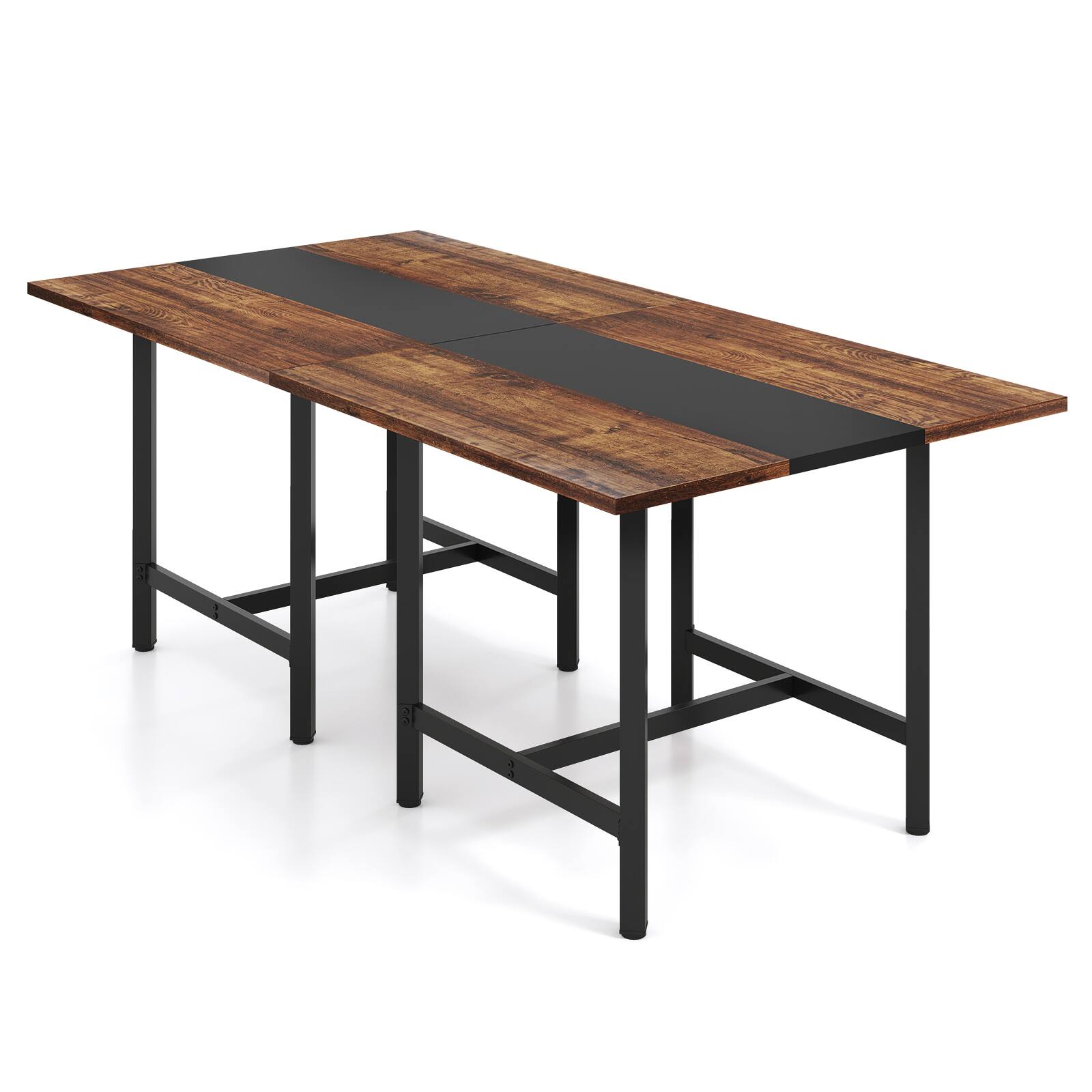 Alt View 9. Costway - Costway 2 PCS 39.5" Square Conference Table with Thickened Tabletop & Heavy-duty Metal Frame - Rustic Brown + Black.