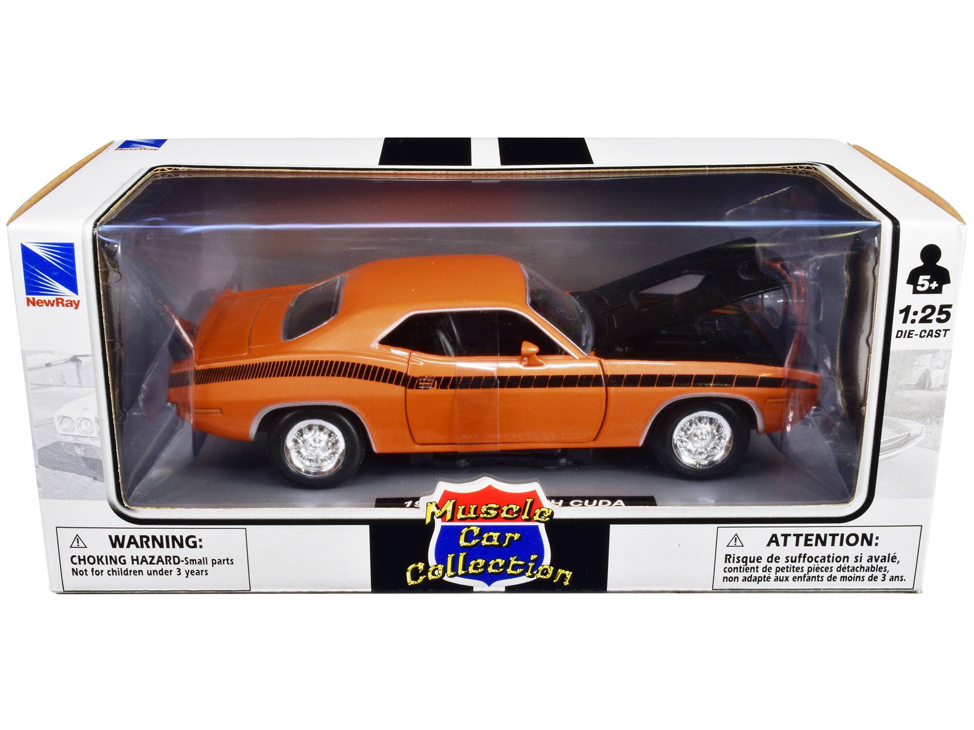 NewRay 5+ 1:25 DIE-CAST  
WARNING: CHOKING HAZARD-Small parts Not for children under 3 years  
CUDA Muscle Car Collection  
ATTENTION: Risque de suffocation si avalé, contient de petites pièces détachables, non adapté aux enfants de moins de 3 ans.