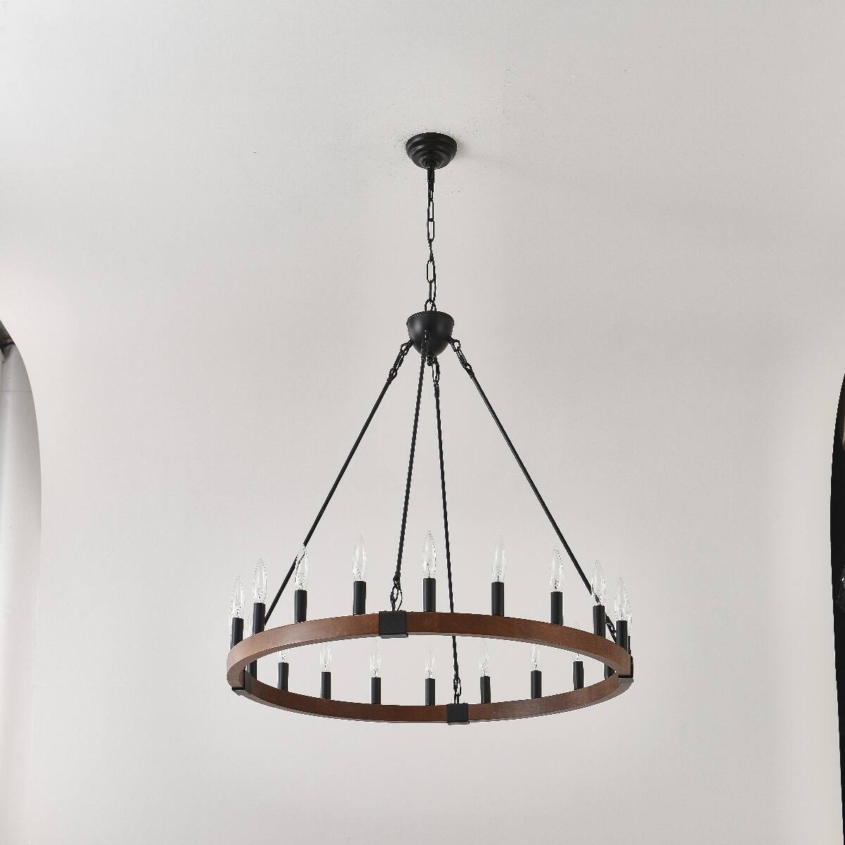 Alt View 9. Loheer - Loheer Wood Wagon Wheel Chandelier Matte Black Farmhouse Pendant Light for Dining Room.