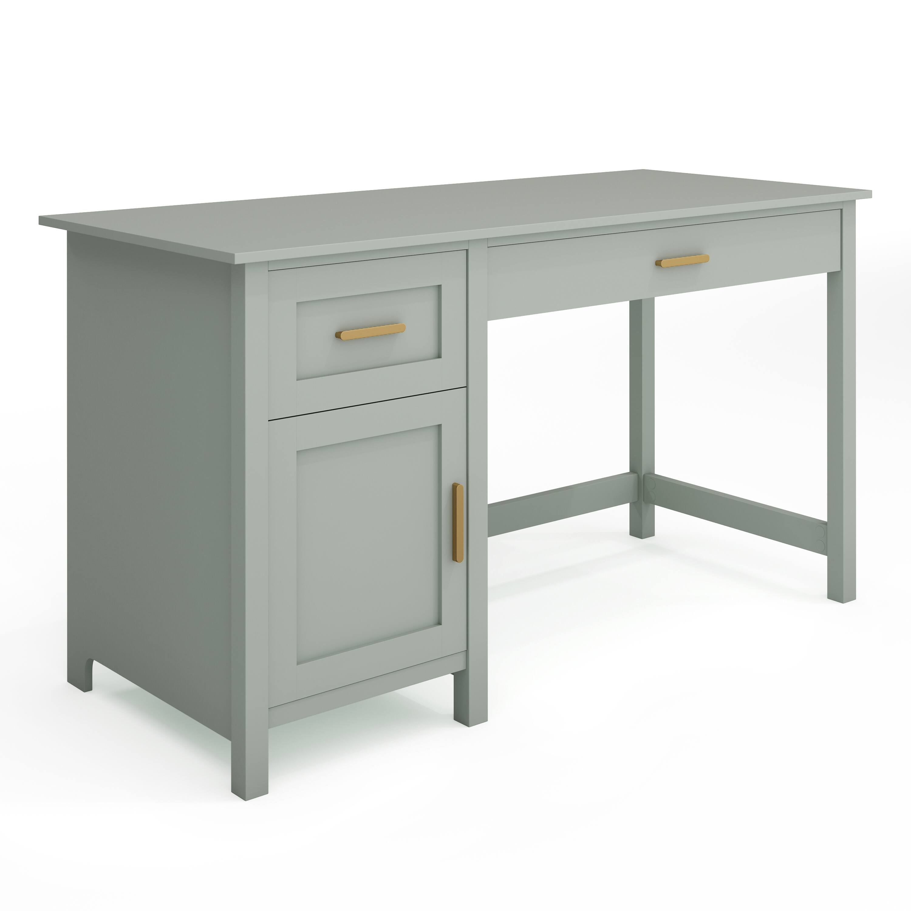 Front. Martha Stewart - Hutton Shaker Style Home Office Desk with Storage - Sage Frame/Polished Brass Hardware.