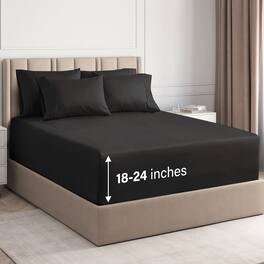 CGK Linens - 6 Piece Sheet Set - Extra Deep Pocket for 18"-24" Mattresses & Extra Pillowcases - King - Black