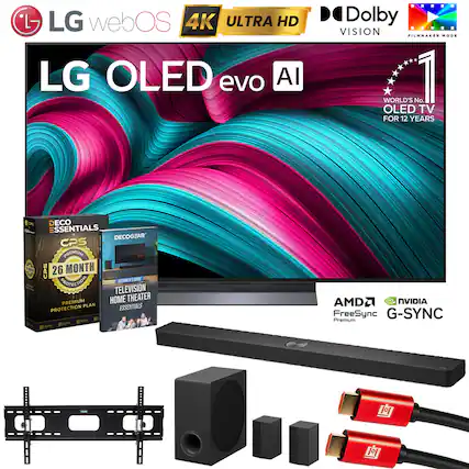 - LG webOS 4K ULTRA HD LG OLED evo AI
- Dolby VISION FILMMAKER MODE
- WORLD'S No. 1 OLED TV FOR 12 YEARS
- O GAN D ECO
- SSENTIALS DECOGEAR CPS
- PREMIUM CPS
- 26 MONTH PROTECTION
- RONITS SEE TELEVISION PREMIUM HOME THEATER PLAN ESSENTIALS PROTECTION
- AMD2 NVIDIA FreeSync G-SYNC Premium