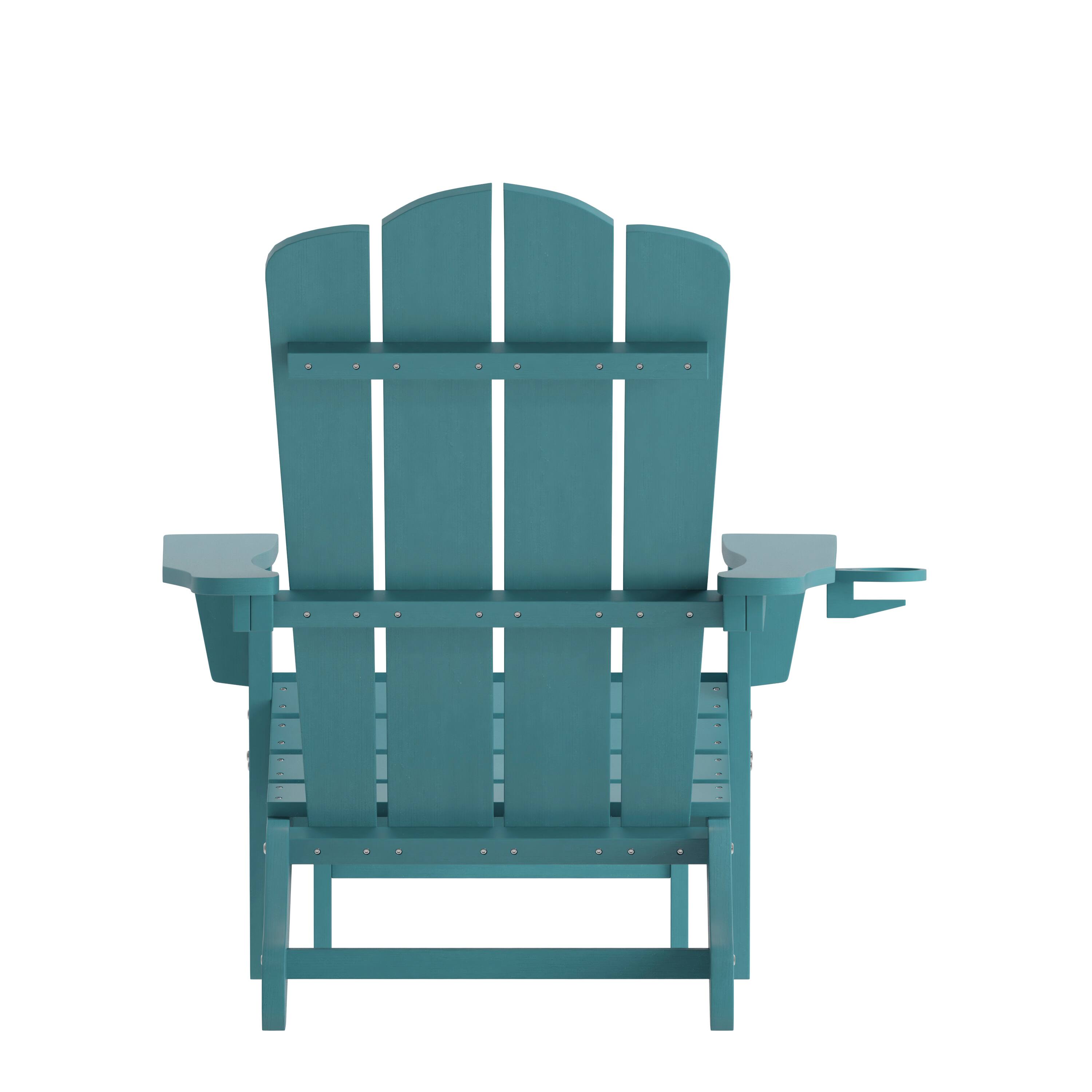 Alt View 8. Emma + Oliver - Tiverton Set of 2 Adirondack Chairs with Cup Holders and Pull Out Ottoman, All-Weather HDPE Indoor/Outdoor Lounge Chairs - Blue.