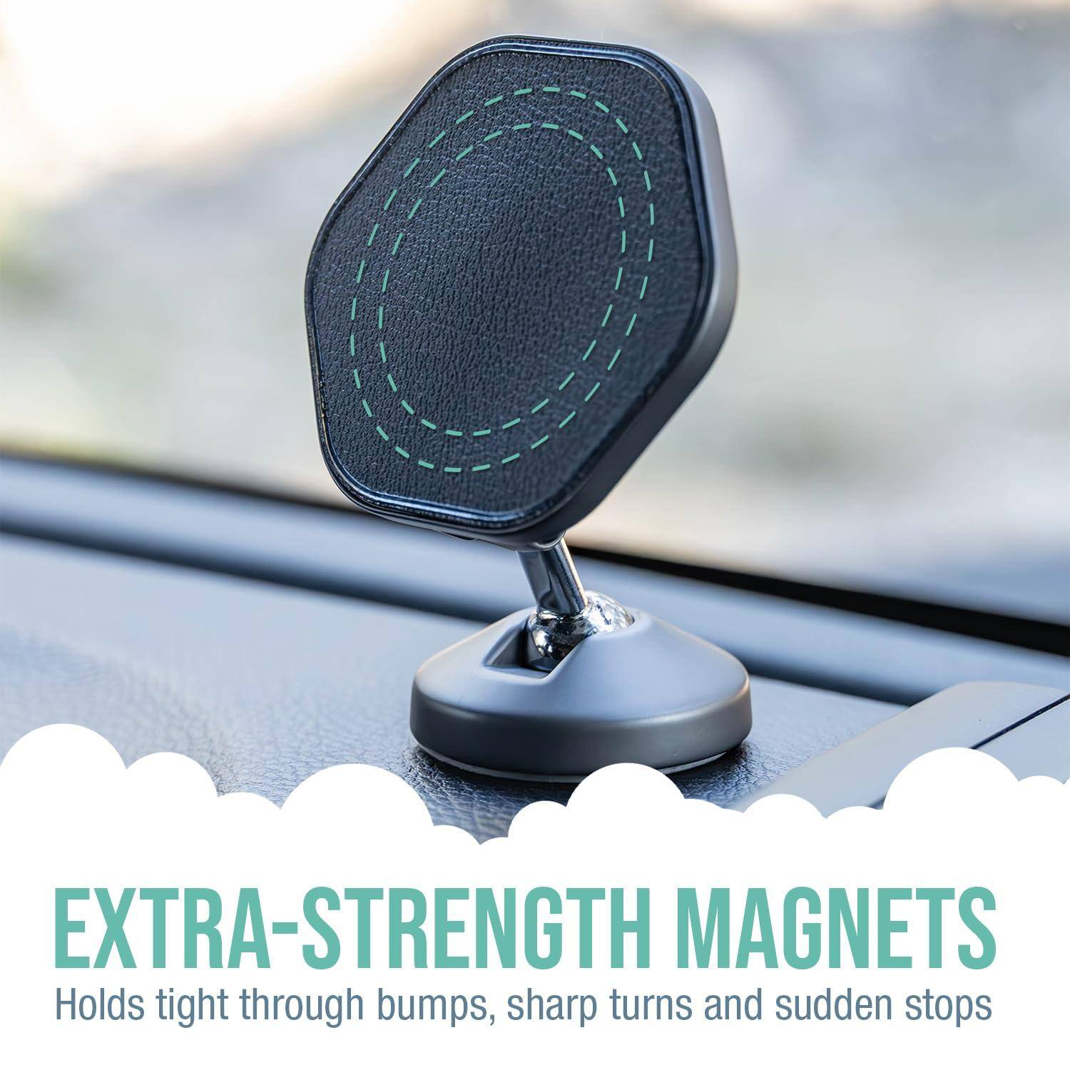 EXTRA-STRENGTH MAGNETS  
Holds tight through bumps, sharp turns and sudden stops